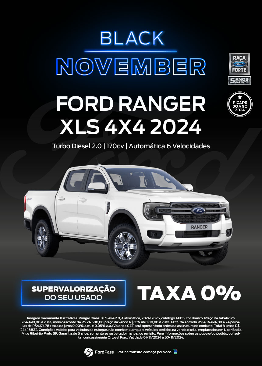 Black november - Ford Ranger XLS 4x4 2024 - taxa 0 e supervalorização do seu usado. 