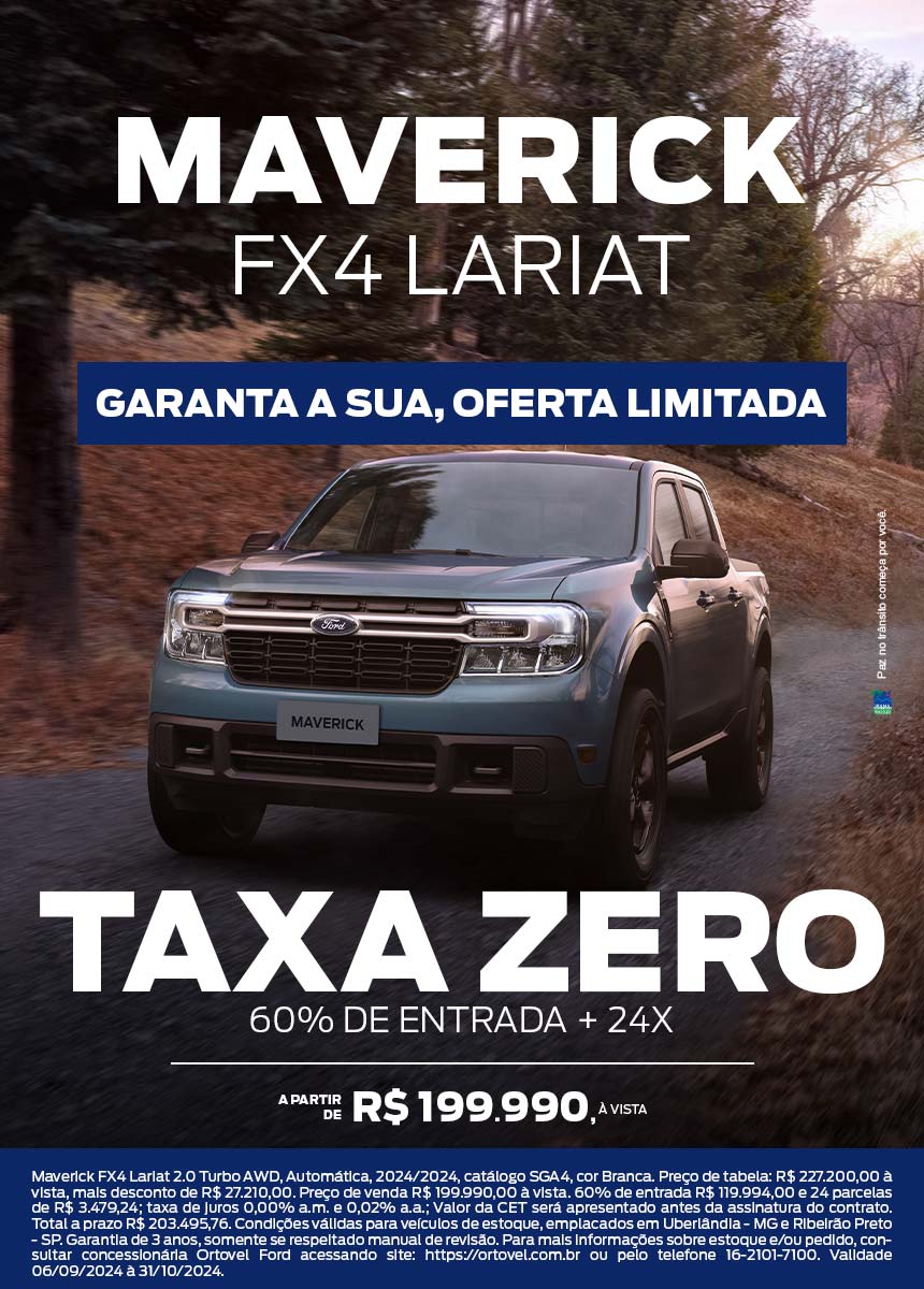 Maverick Lariat FX4 2024 - Garanta sua com oferta limitada e taxa zero + 60% de entrada + 24x - A partir de R$ 199.990,00